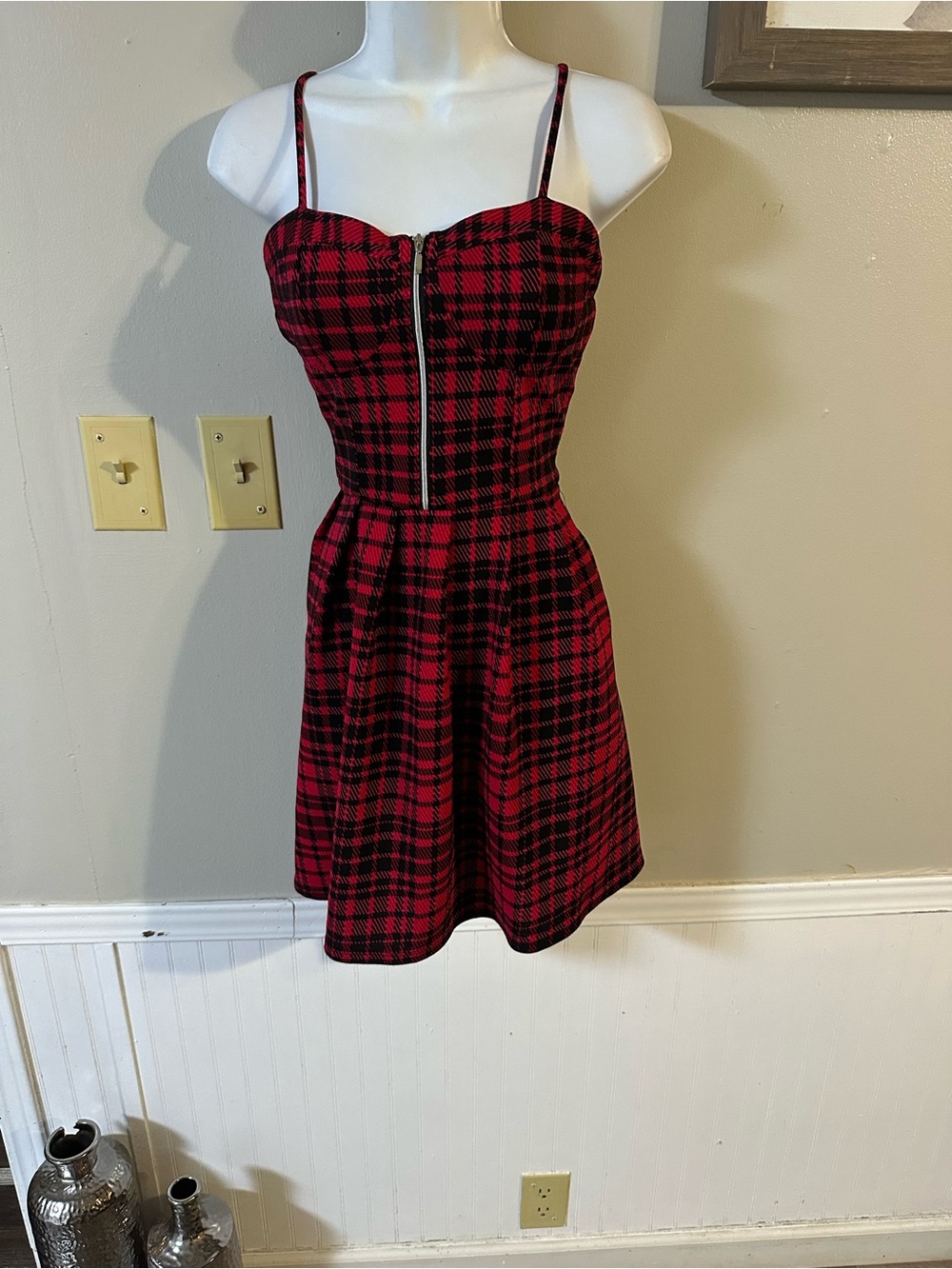 Hot Topic Red & Black Plaid Zip-Front Mini Dress